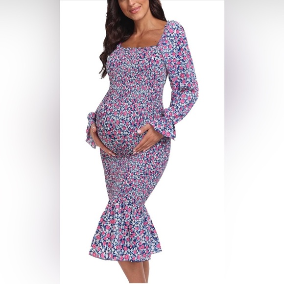 Maternity Summer Floral Midi Bodycon Dresses - Picture 1 of 3